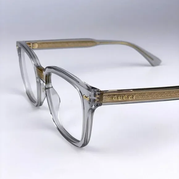 NEW Gucci GG0184O 005 Unisex Square Gray Clear Gold Eyeglasses